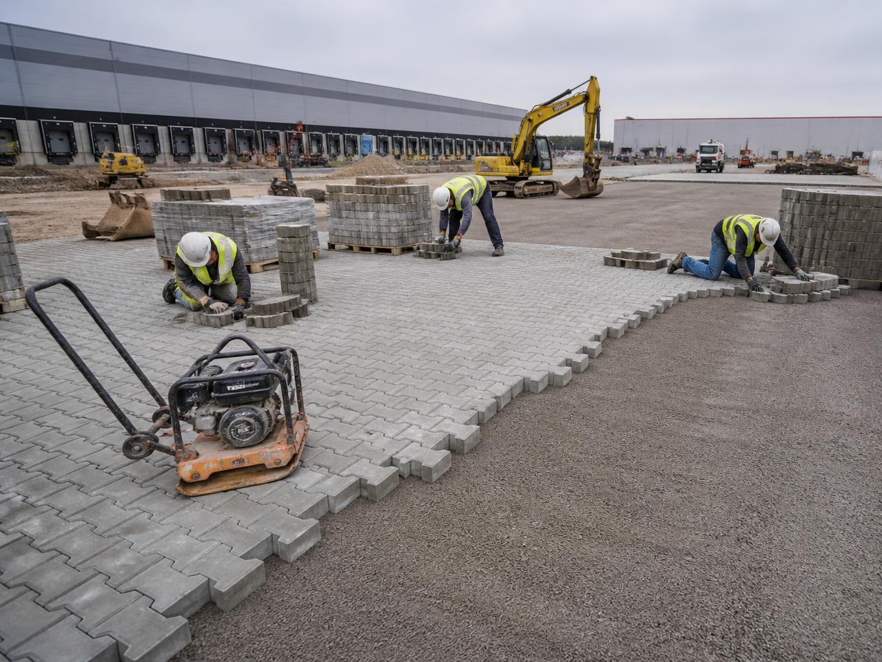 Rozsáhlá manipulační plocha logistického centra ze zámkové dlažby
